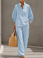 Women’s Relaxed Button Top and Pants Set