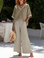 Women's Striped Wide-Leg Pant Set