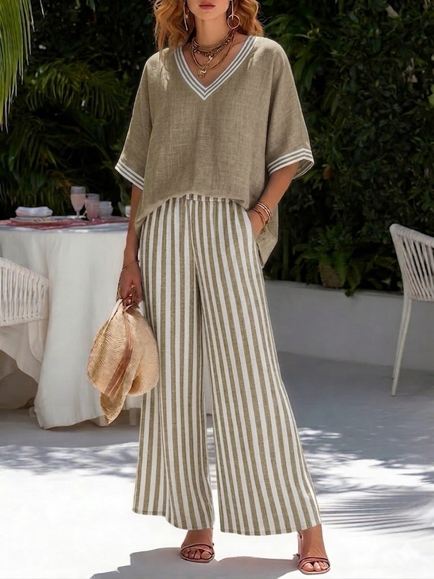 Women's Striped Wide-Leg Pant Set