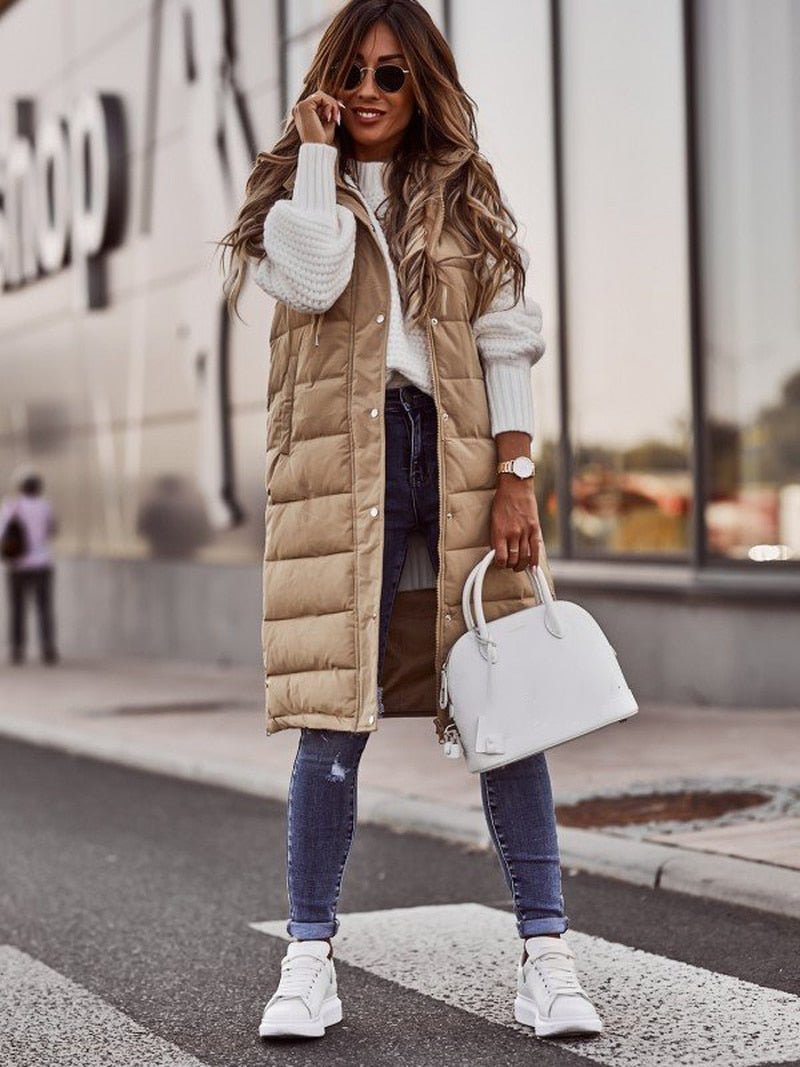 Women's Hooded Longline Quilted Vest