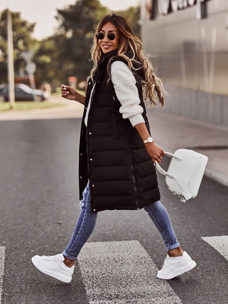Women's Hooded Longline Quilted Vest