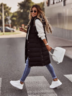 Women's Hooded Longline Quilted Vest