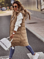 Women's Hooded Longline Quilted Vest
