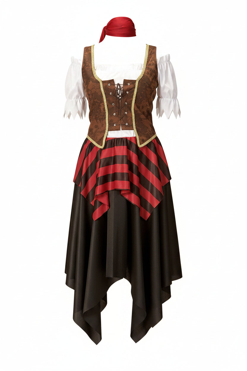 Women's Pirate Costume With Lace-Up Vest