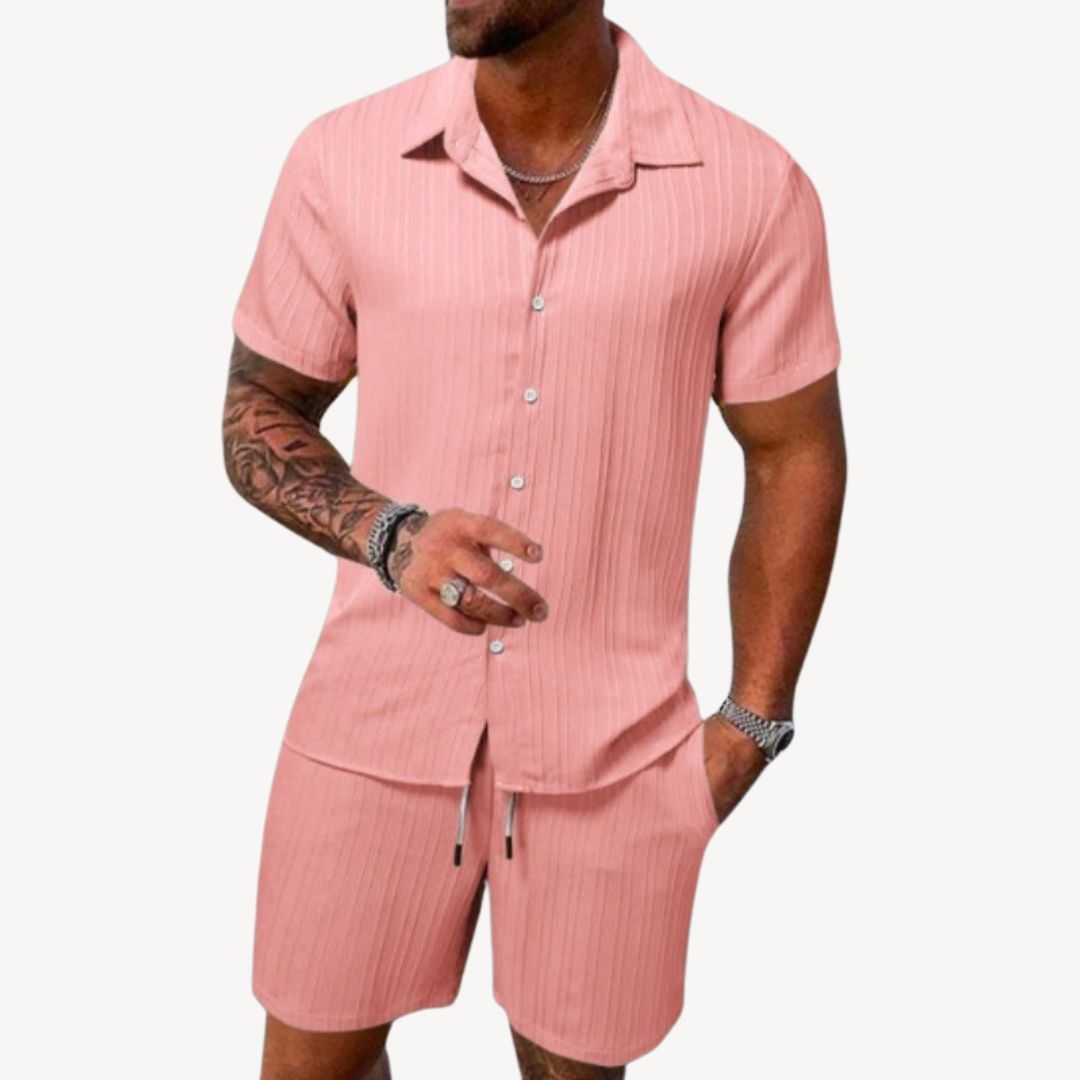 Men's Textured Shirt and Short Set