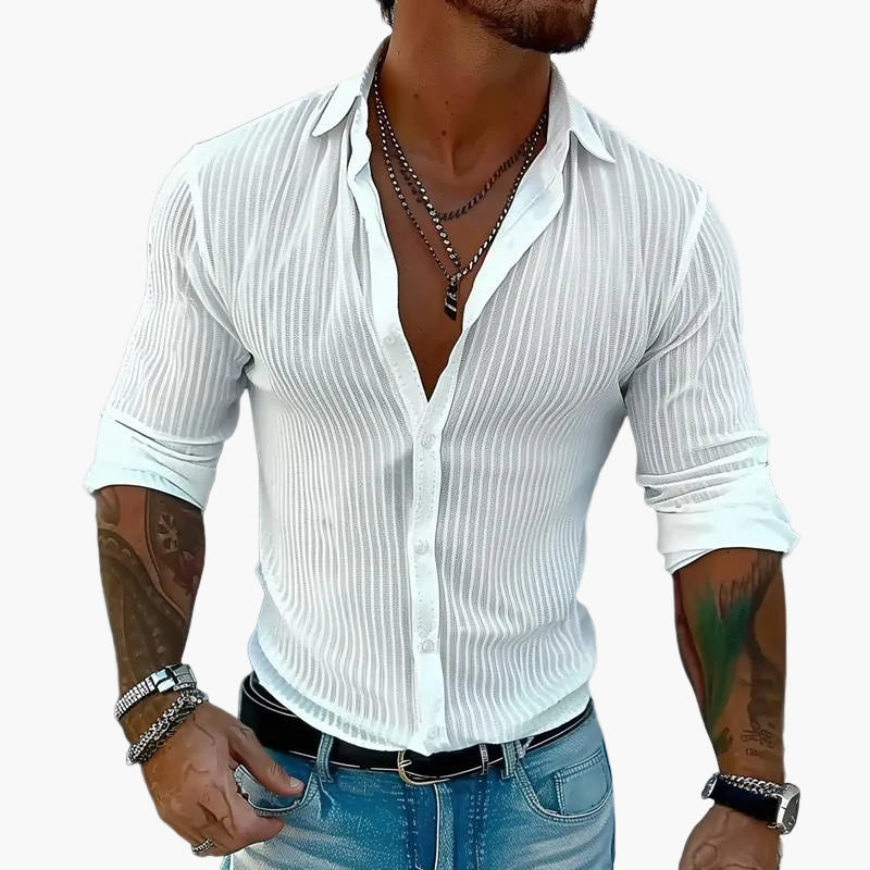 Men’s Ribbed Slim Fit Button Shirt