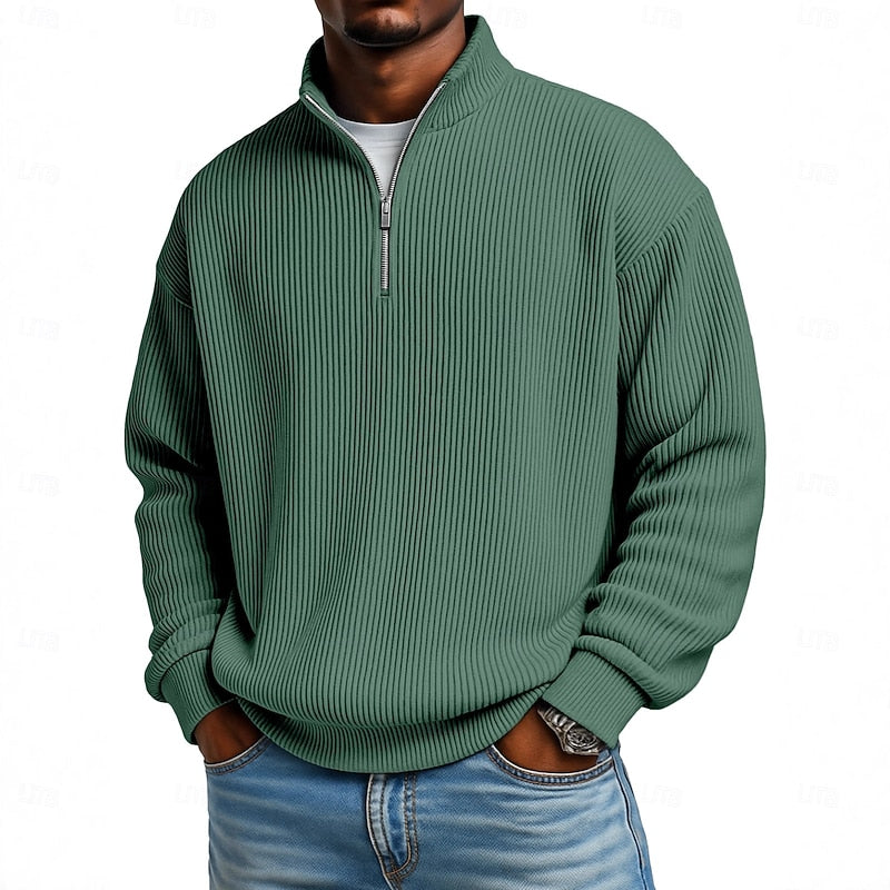 Men's Ribbed Quarter-Zip Knit Sweater