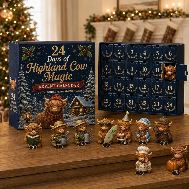 Highland Cow Christmas Advent Calendar with Figurines