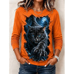 Women’s Halloween Cat Graphic Long Sleeve Top
