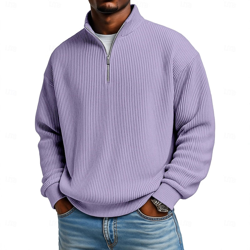 Men's Ribbed Quarter-Zip Knit Sweater