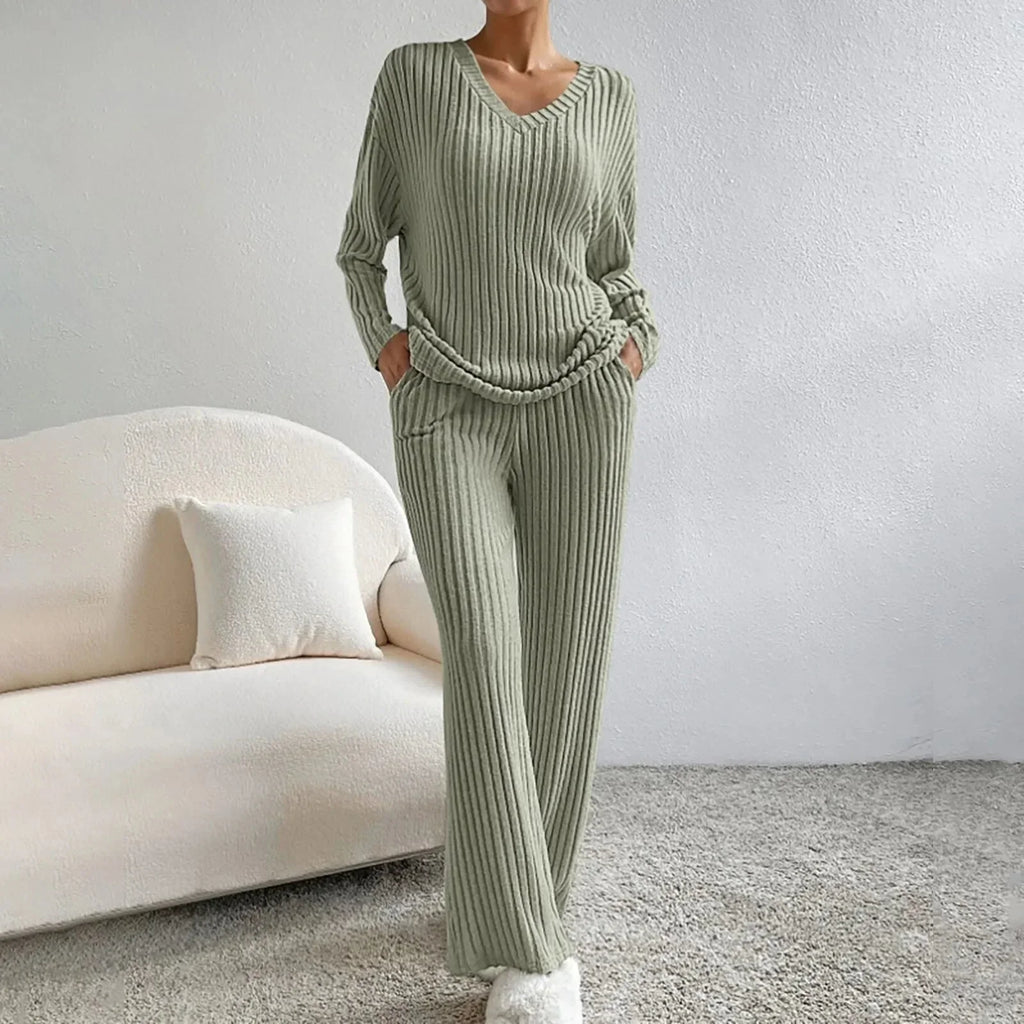 Women’s Pant Set with V-Neck Top