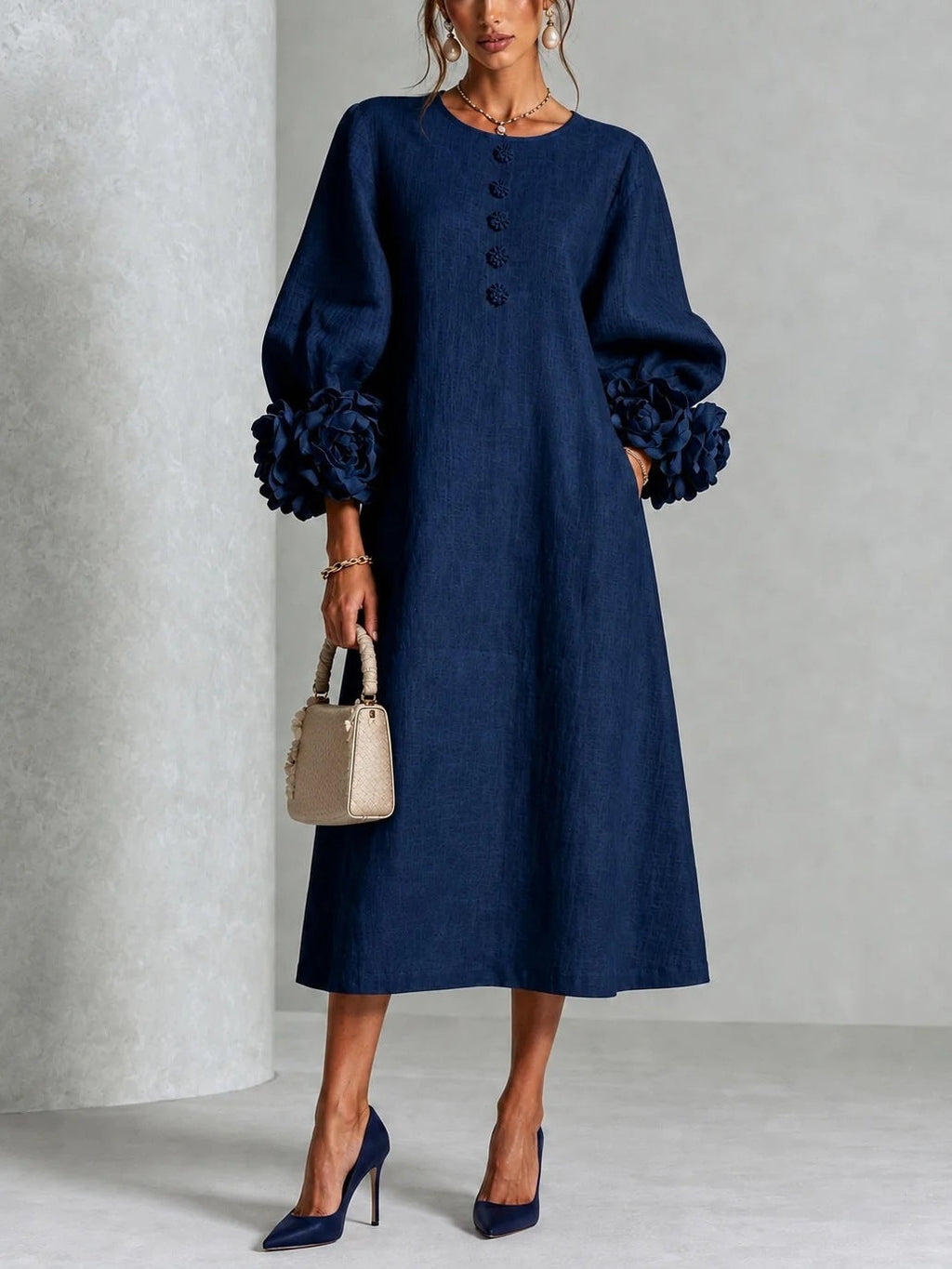 Women’s Floral Cuff Midi Dress