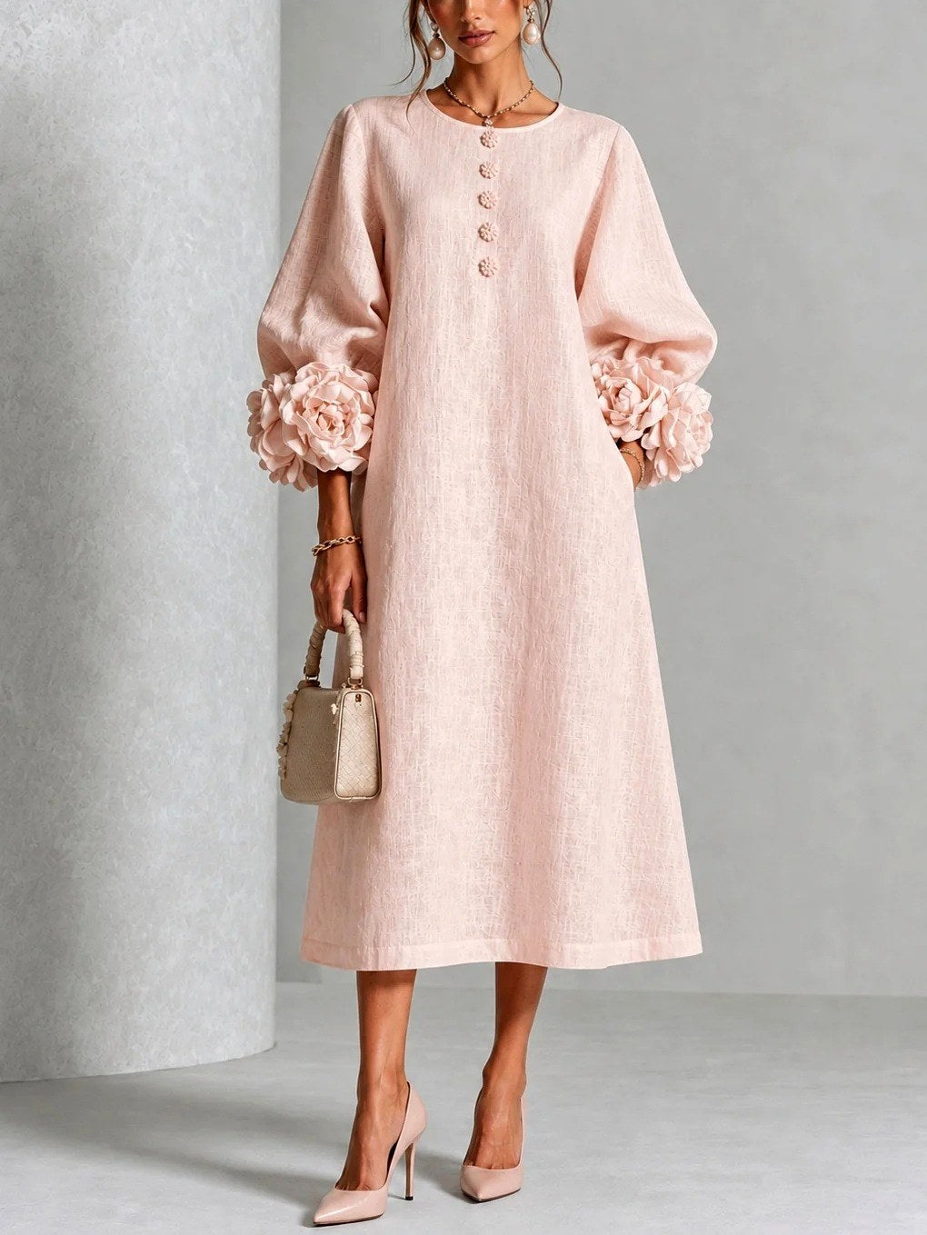 Women’s Floral Cuff Midi Dress