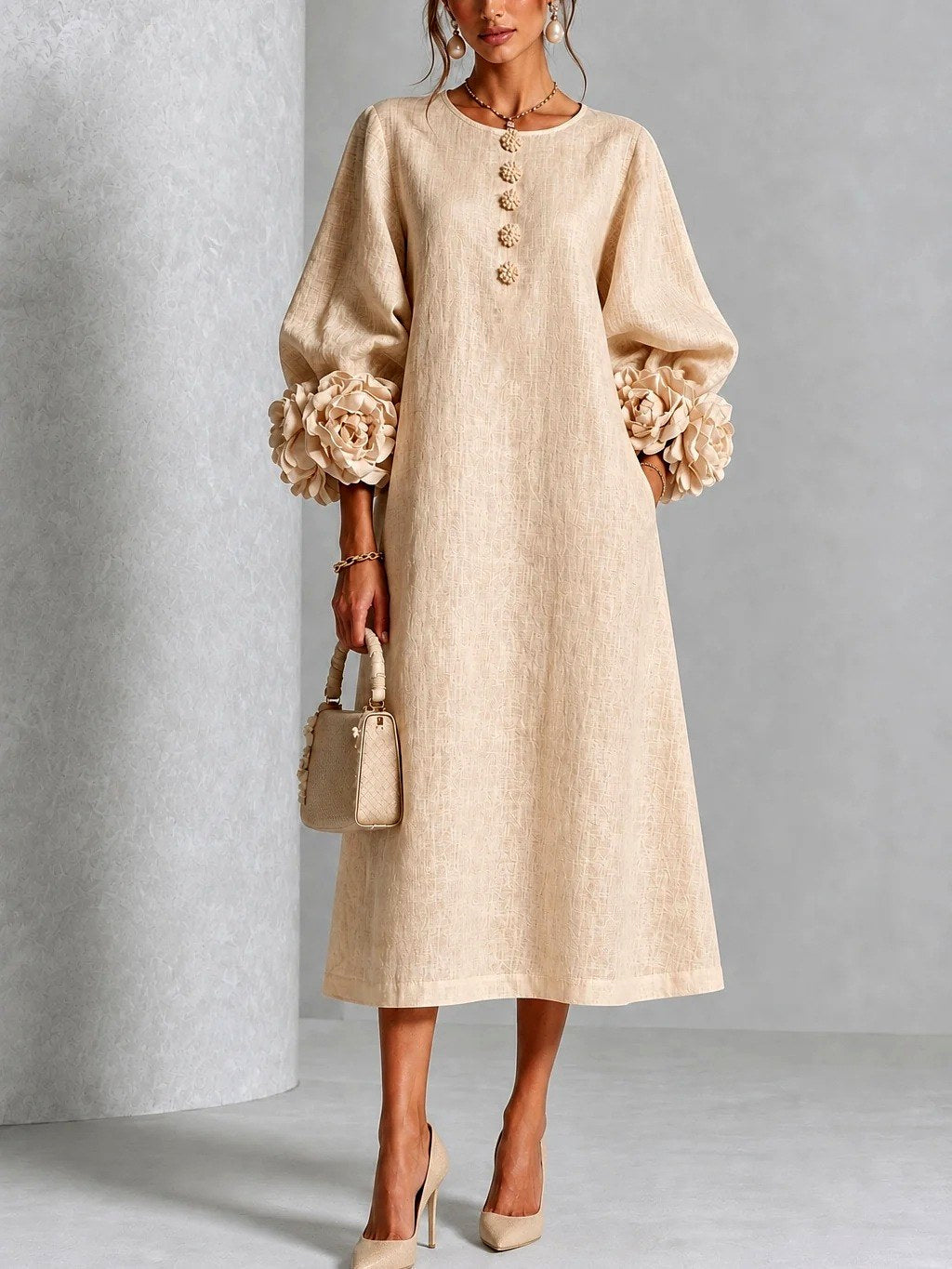Women’s Floral Cuff Midi Dress