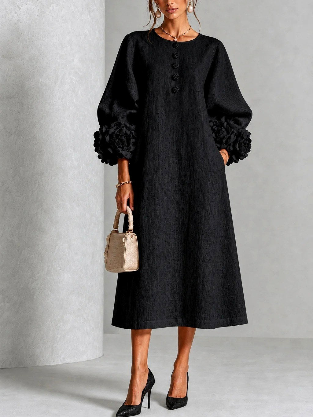 Women’s Floral Cuff Midi Dress