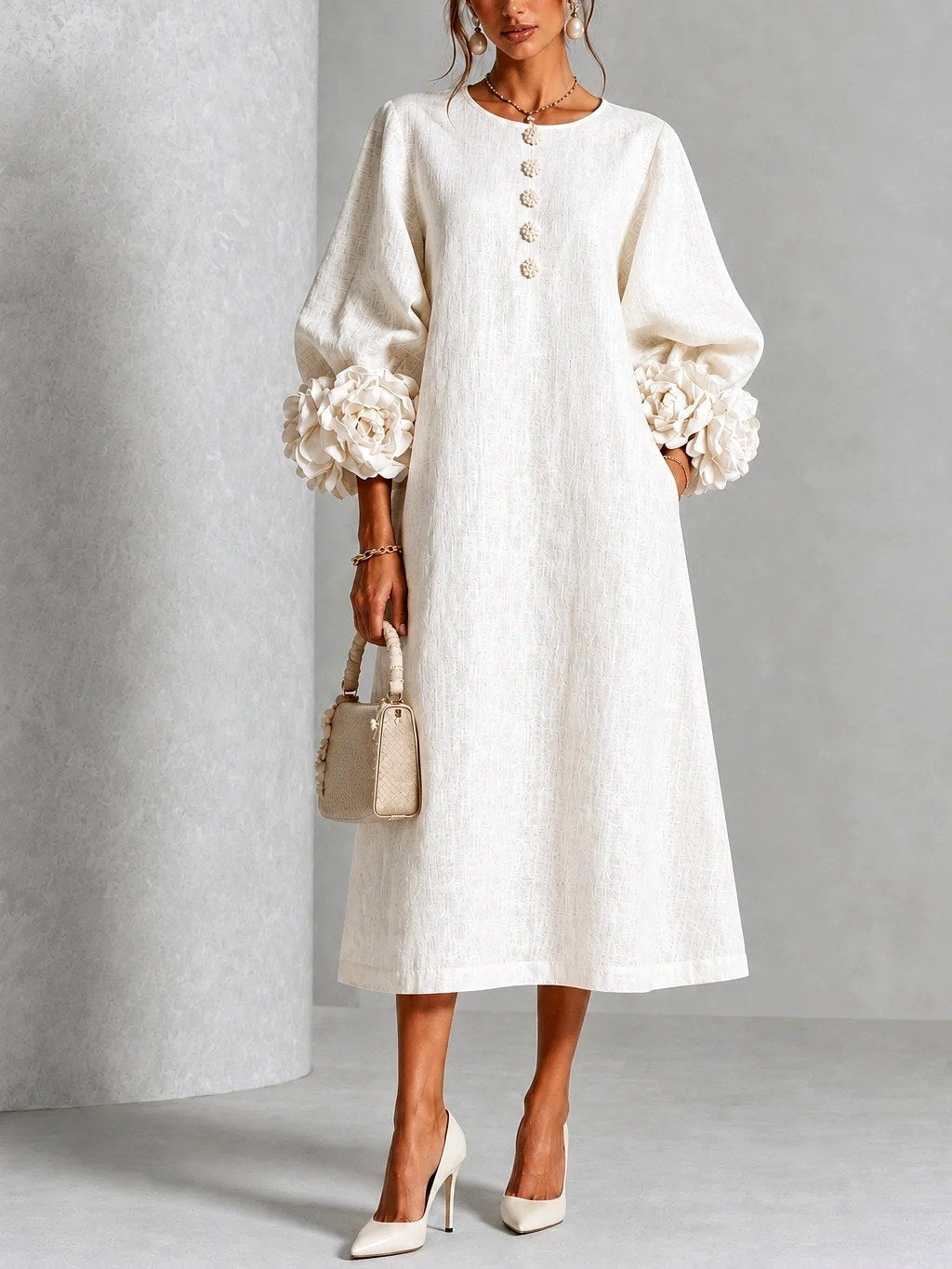 Women’s Floral Cuff Midi Dress