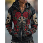 Men's Halloween Skull Rose Zip-Up Hoodie