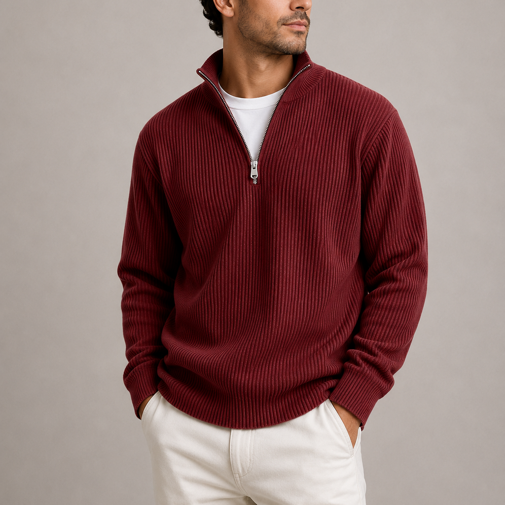 Men's Ribbed Knit Quarter Zip Sweater