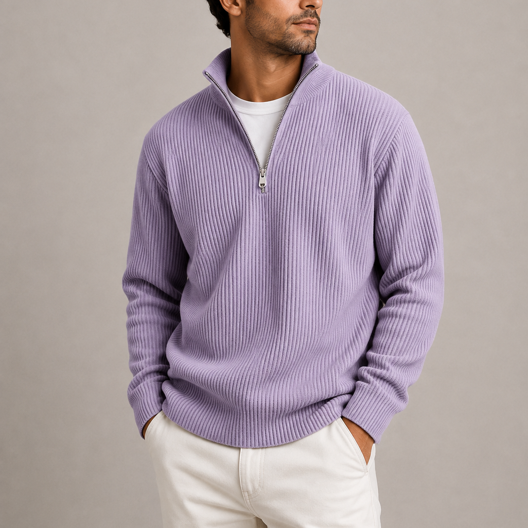 Men's Ribbed Knit Quarter Zip Sweater