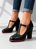 Women's Mary Jane Block Heel Pumps with Buckle