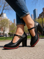 Women's Mary Jane Block Heel Pumps with Buckle