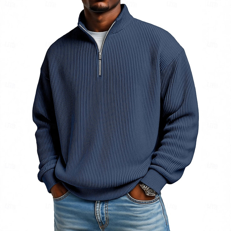 Men's Ribbed Quarter-Zip Knit Sweater