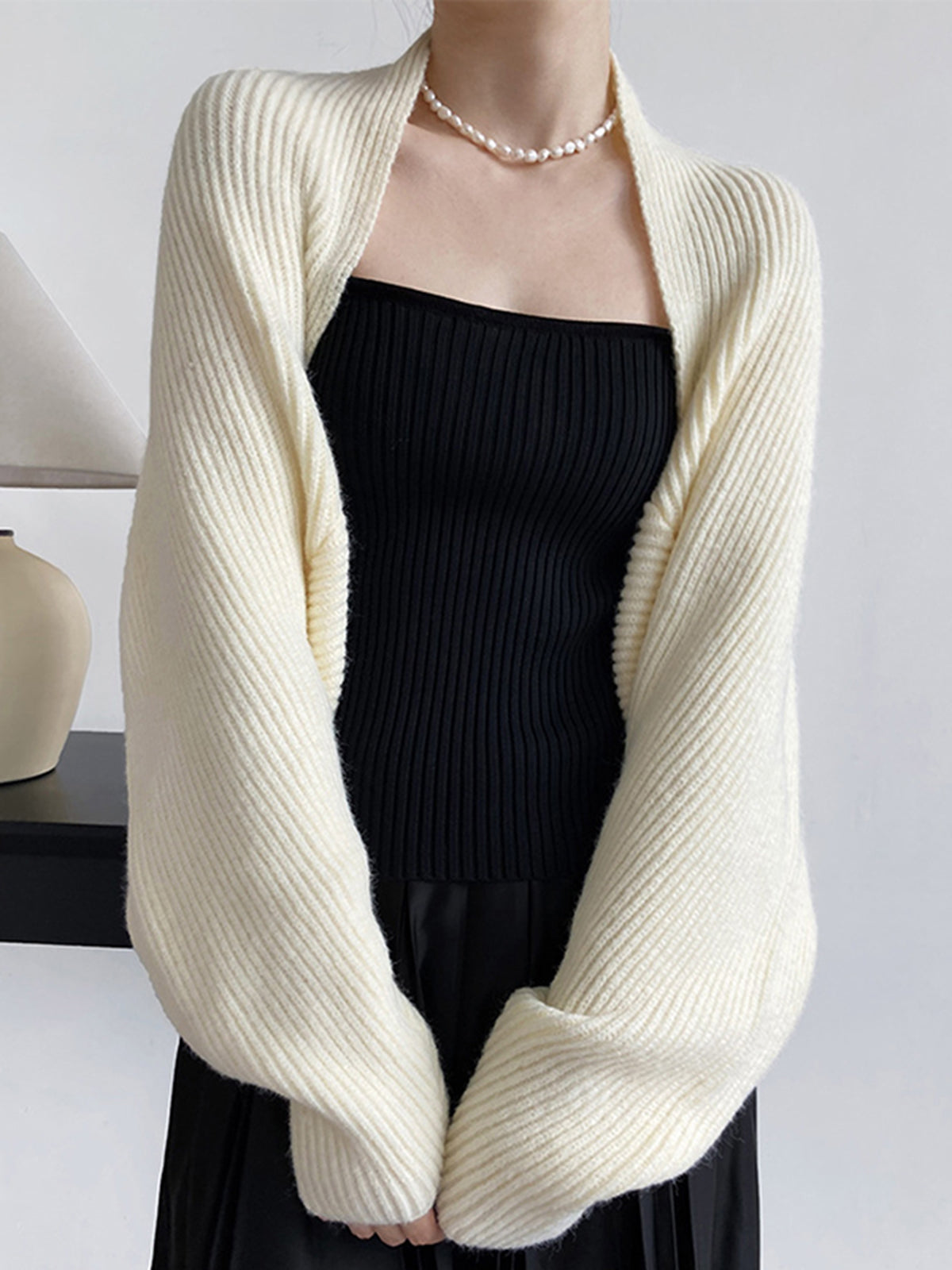 Women's Ribbed Open Front Knit Shrug