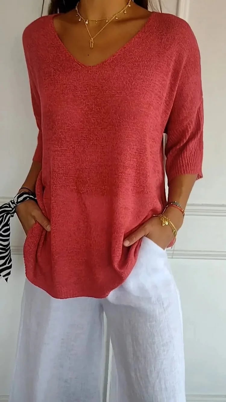 Women's V-Neck Short Sleeve Knit Sweater