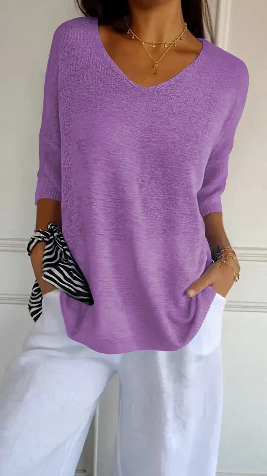 Women's V-Neck Short Sleeve Knit Sweater