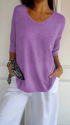 Women's V-Neck Short Sleeve Knit Sweater