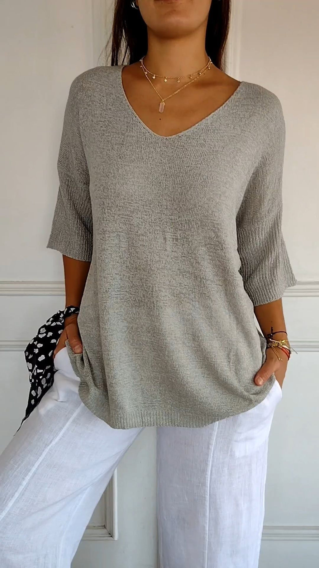 Women's V-Neck Short Sleeve Knit Sweater