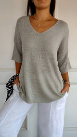 Women's V-Neck Short Sleeve Knit Sweater