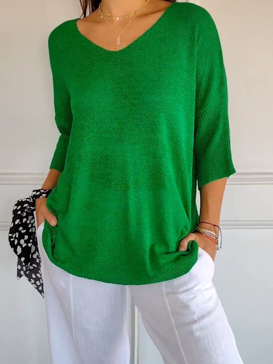 Women's V-Neck Short Sleeve Knit Sweater
