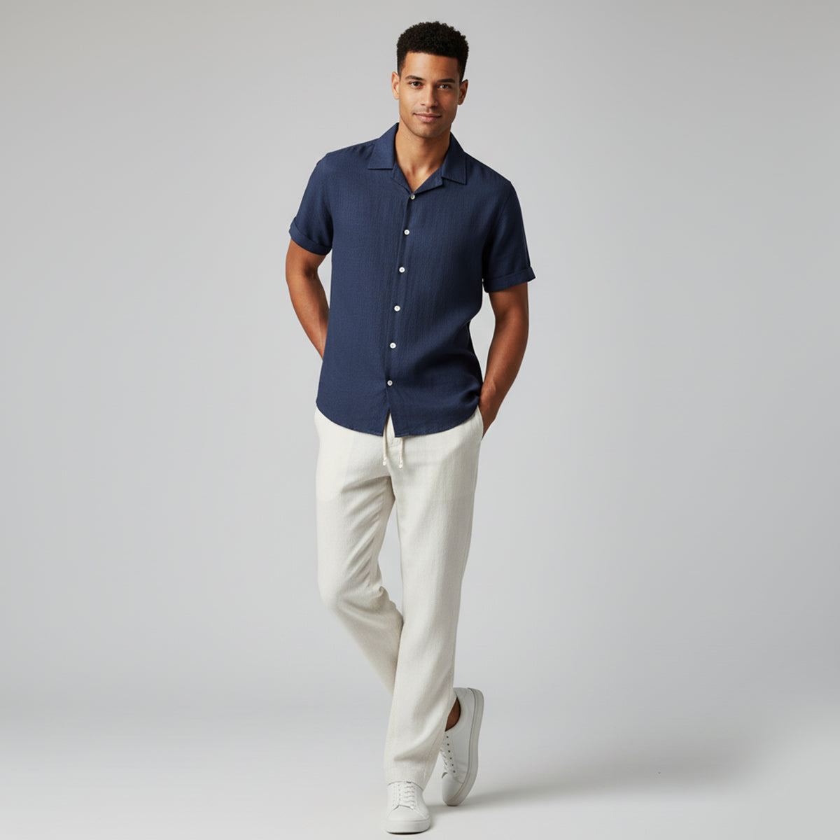 Men’s Short-Sleeve Button-Up Pant Set