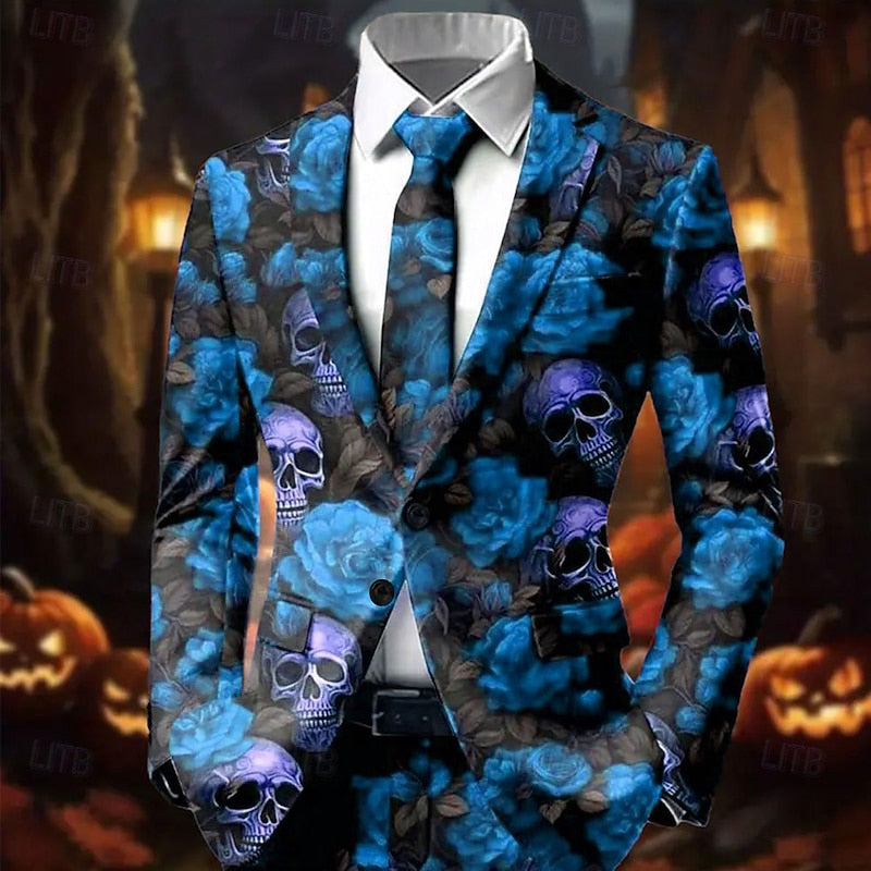 Men's Halloween Skull Floral Print Blazer