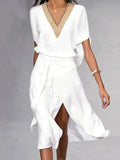 Women’s Elegant V Neck Midi Dress