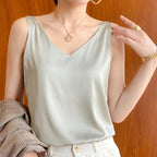 Women's Satin V Neck Tank Top