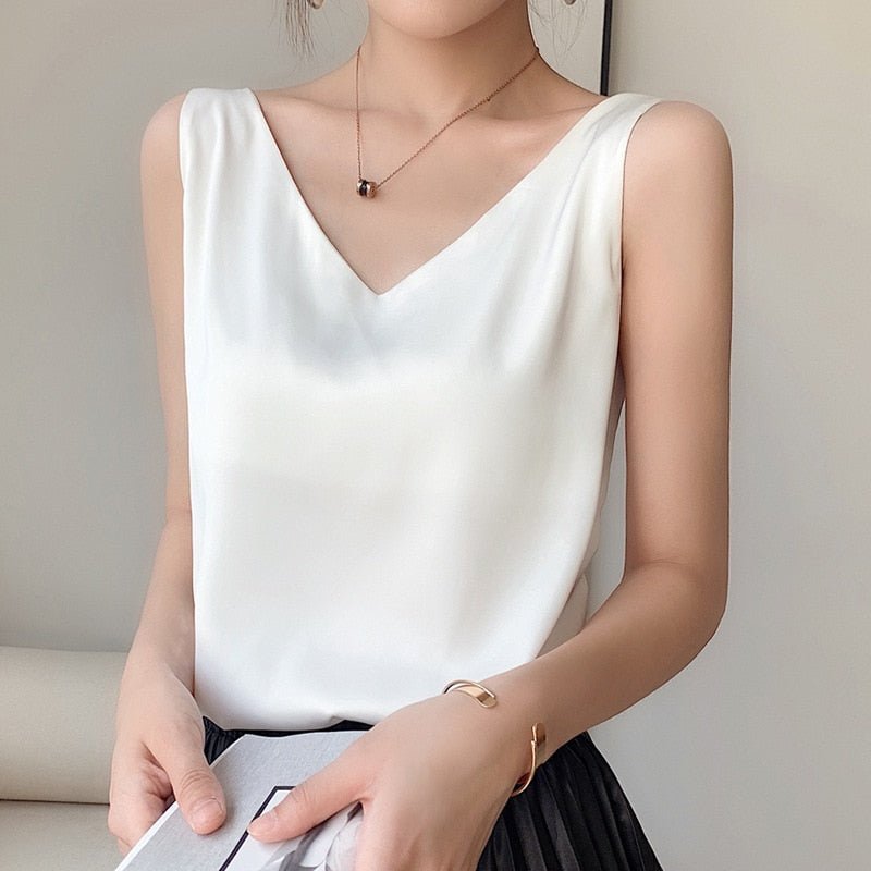 Women's Satin V Neck Tank Top