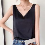 Women's Satin V Neck Tank Top