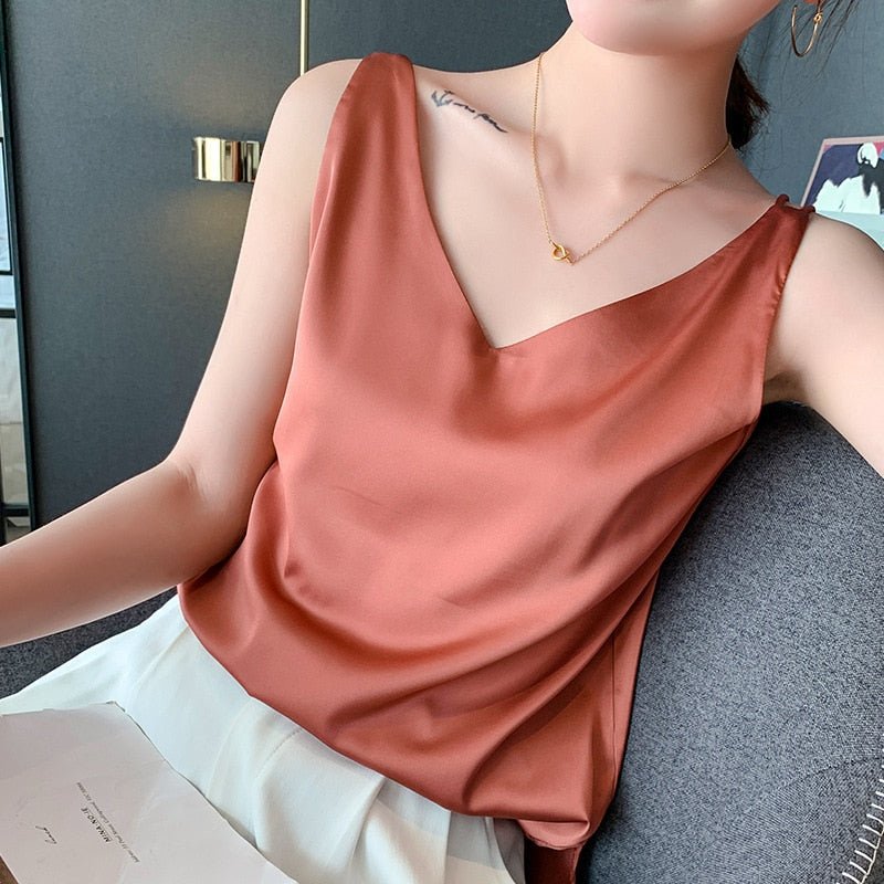 Women's Satin V Neck Tank Top