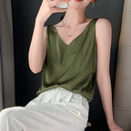 Women's Satin V Neck Tank Top