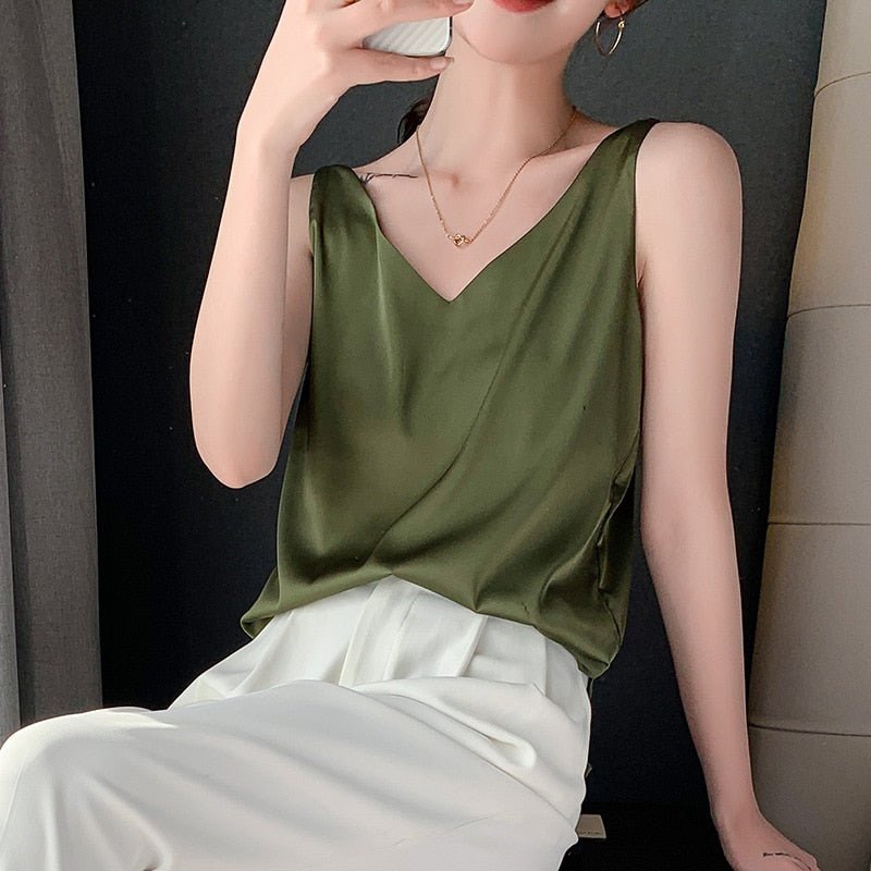 Women's Satin V Neck Tank Top
