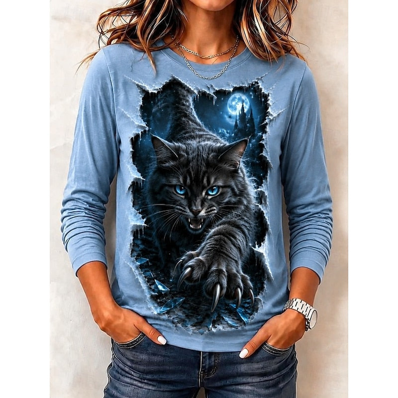 Women’s Halloween Cat Graphic Long Sleeve Top