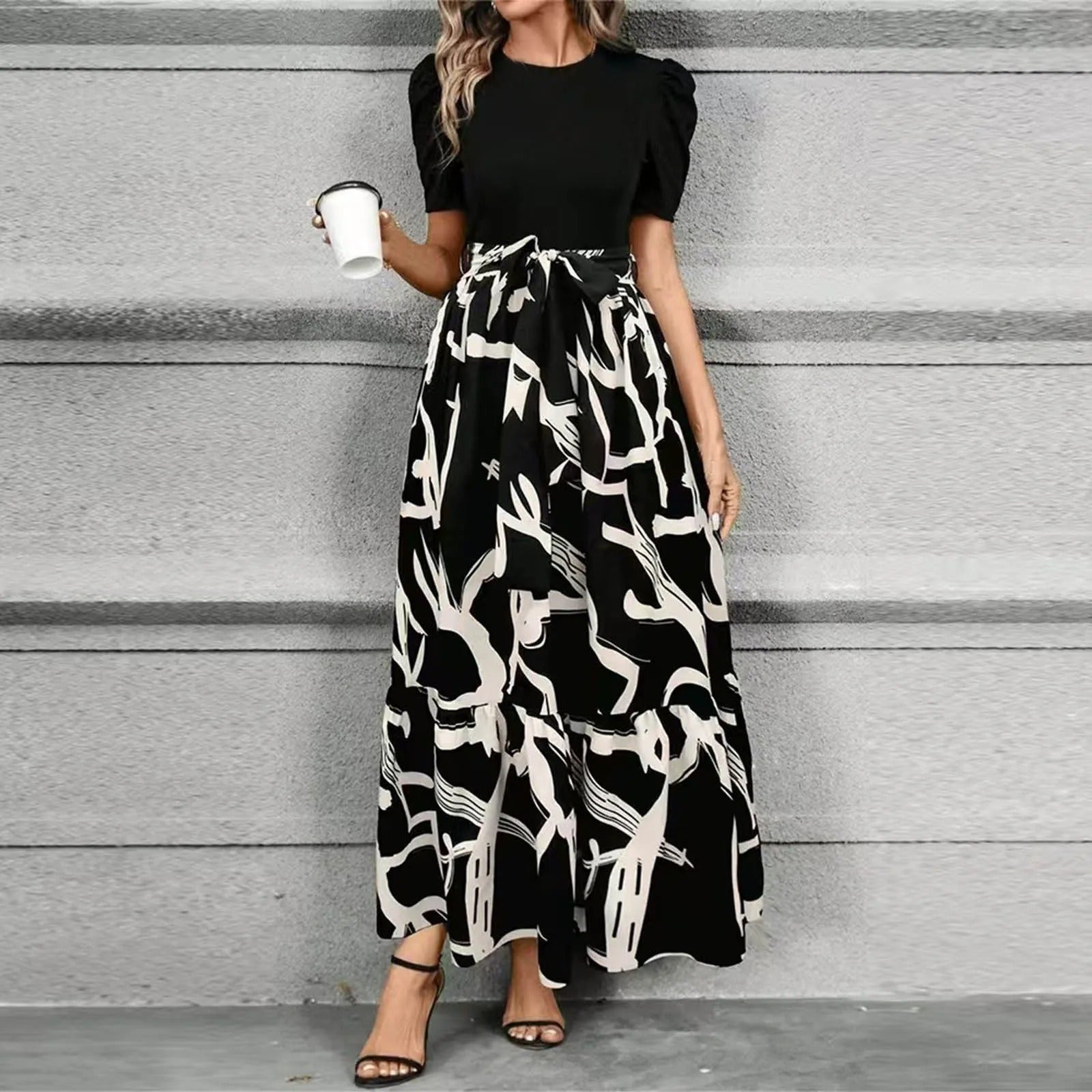 Women’s Floral Maxi Dress Tie Waist