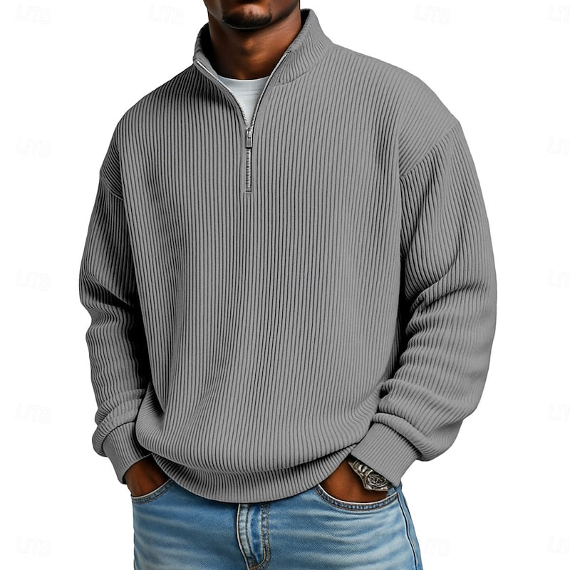 Men's Ribbed Quarter-Zip Knit Sweater