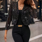 Women's Sparkly Cropped Open Front Jacket