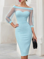 Women's Off Shoulder Midi Dress with Sheer Sleeves