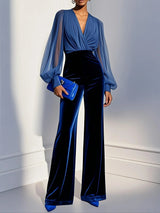 Women's Elegant Wide Leg Jumpsuit with Sheer Sleeves