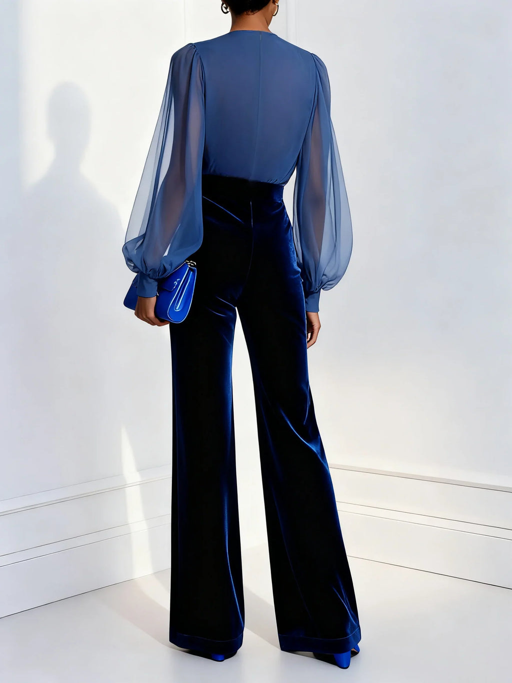 Women's Elegant Wide Leg Jumpsuit with Sheer Sleeves
