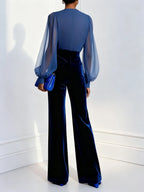 Women's Elegant Wide Leg Jumpsuit with Sheer Sleeves